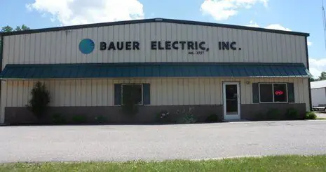 The Bauer Electric shop building in Waupaca, Wisconsin